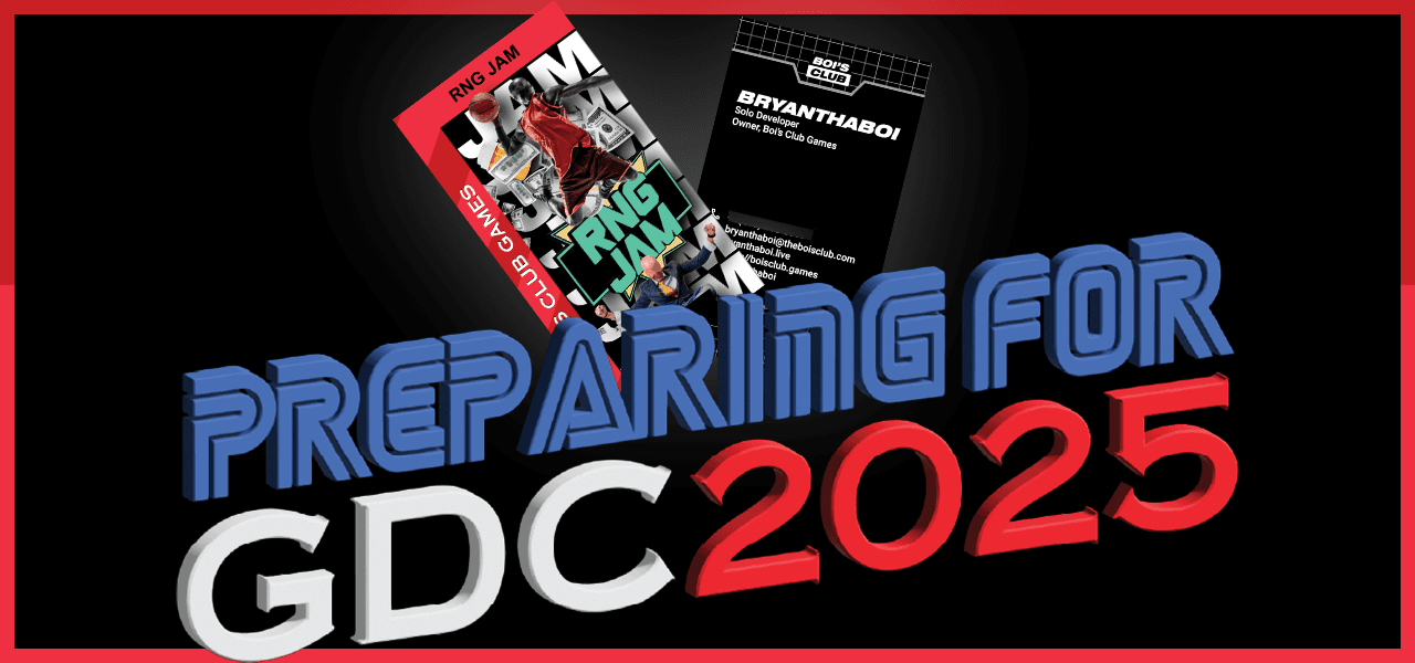A banner that reads "Preparing for GDC2025" with Sega Genesis themed business cards.